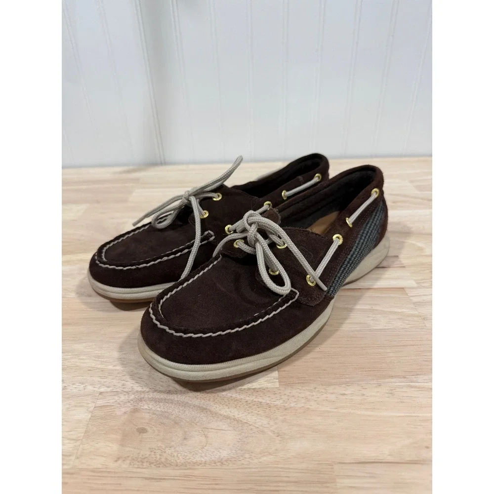 Sperry Top-Sider Suede Brown Boat Shoes Slip On Preppy Nautical Women Size 8